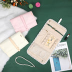 Voova Travel Jewelry Holder Organizer Case, Large Jewelry Storage Bag for Women Girls, Foldable Traveling Jewellery Pouch Roll for Necklaces Rings Earrings Bracelets, Light Pink