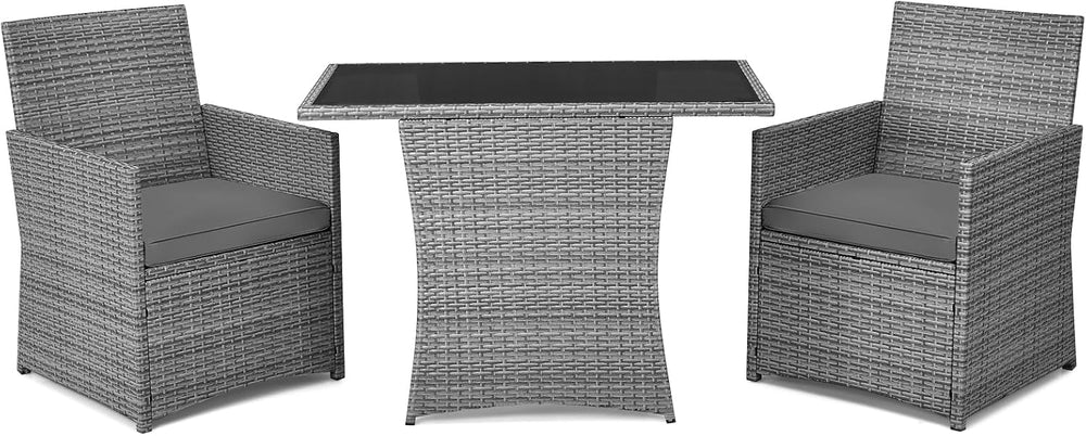 DORTALA Wicker Outdoor Bistro Set 3 Piece, Patio Furniture Set for Small Spac...