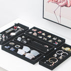 Divided Drawer Organizer - Velvet Jewelry Storage Tray for Necklace, Bracelet, Ring, Earring Display - Bedside Nightstand Desk Holder for Phone, Watch, Sunglasses, Cosmetics Storage - Black, 2 Grid
