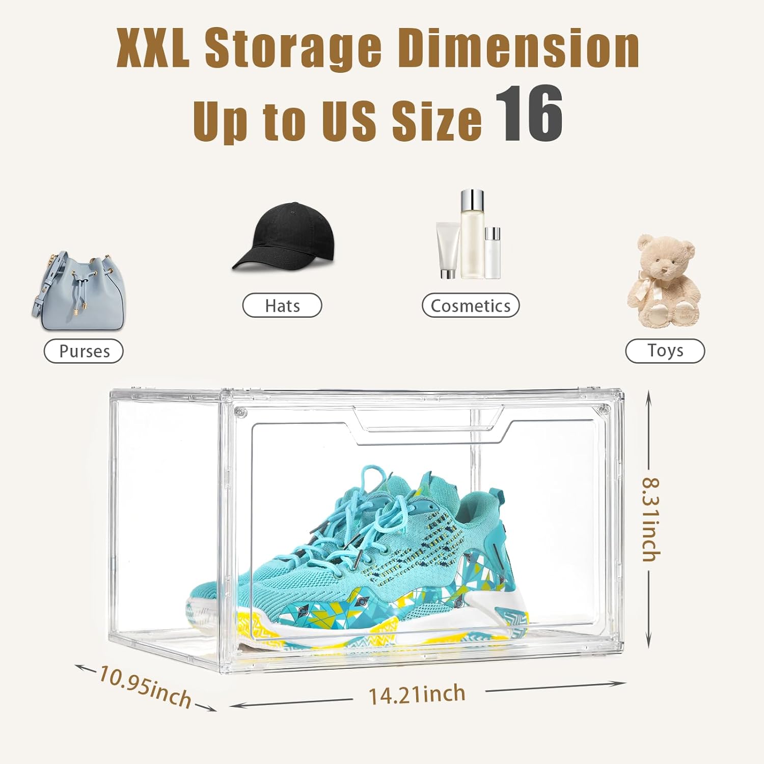 5 Pack Clear Stackable Shoe Organizer Box with Lids, Acrylic Shoes Box with Magnetic Doors, Transparent Shoe Storage Bins Closet Organizers, Shoes Containers For Sneaker Display, Fit up to US Size16