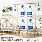 Heavy Duty Clothes Rack Load 450 LBS, Metal Garment Rack, Standing Rolling Clothing Rack for Hanging Clothes with Sturdy Wheels & Shelves, Portable Closet Wardrobe Rack,Gold