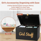 100% Solid Wood Tampon Holder Box with Lid, Copper Leather Pull, Absolute Real Wood Bathroom Decorative Box for Feminine Product Storage and Accessories such as Tampons, Cotton Balls, Gifts for Women