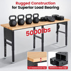 Workbench 84 Inch Heavy Duty Rubber Wood Top Work Bench Adjustable Height Work Table 5000 Lbs Load Capacity with Power Outlets & Extended Pegboard for Garage, Home, Office