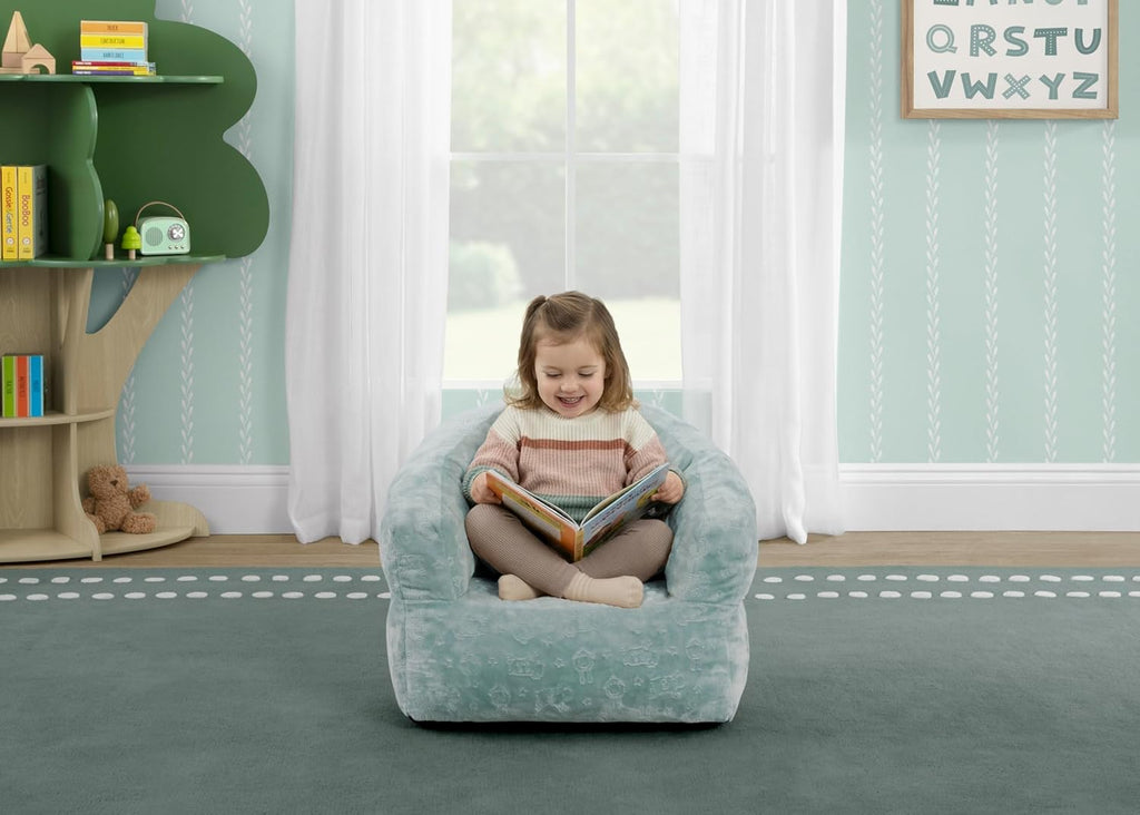 Delta Children - Serta Kids Plush Barrel Toddler Chair, Soft Foam Chair Bean Bag Chair Alternative for Boys and Girls, Cozy Seat for Reading, Watching Cartoons, Playroom Nursery Bedroom, Sage
