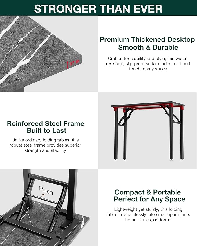 Frylr Small Folding Computer Desk – Portable 35.8 Inch Foldable Laptop Table, Collapsible and Compact for Easy Storage and Fast Setup, Lightweight for Small Spaces, Craft and Study Use, Marble Greige