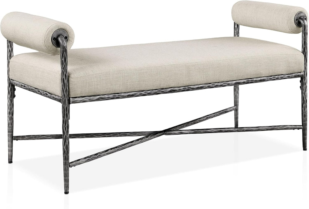 24/7 Shop at Home Lalia Upholstered 48-inch Metal Bench with Padded Roll Arms...
