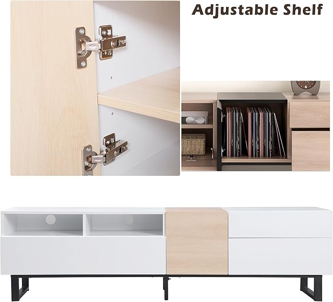 Bellemave TV Stand for TVs up to 80", Modern Entertainment Center with Cabinets, Drawers & Open Shelves, Wooden Media Console with Storage for Living Room, Bedroom & Home Theatre (White)