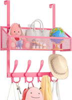 Over The Door Hooks Organizer, Coat Rack Over The Door Storage Hanger Towel Rack, Back of Storage Organizer for Bathroom,Bedroom,Kitchen,Office(Pink 2-Tier)