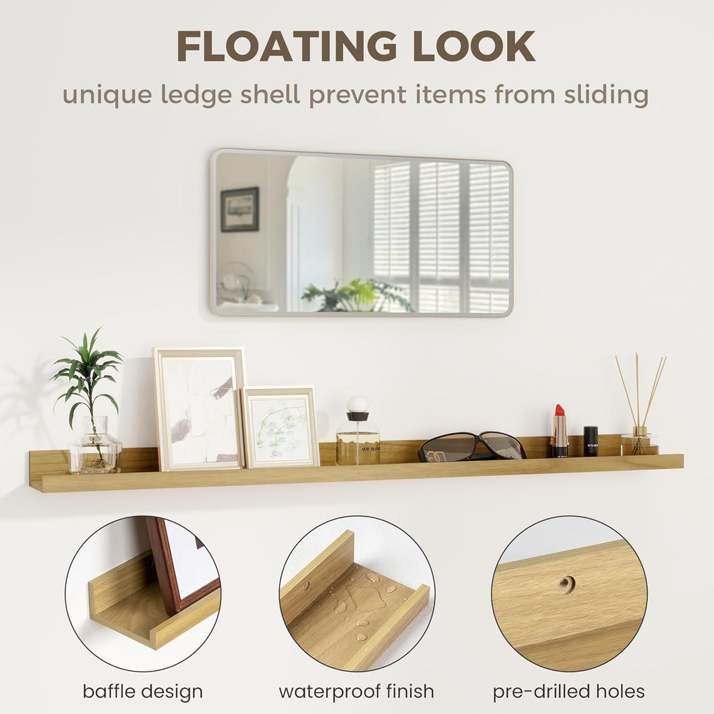 Axeman Floating Shelves for Wall | Picture Ledge Shelf Set of 2 | Rustic Oak Picture Shelf for Wall with Ledge | Small Floating Shelves with Lip | Photo Ledge Shelves for Books Album Records