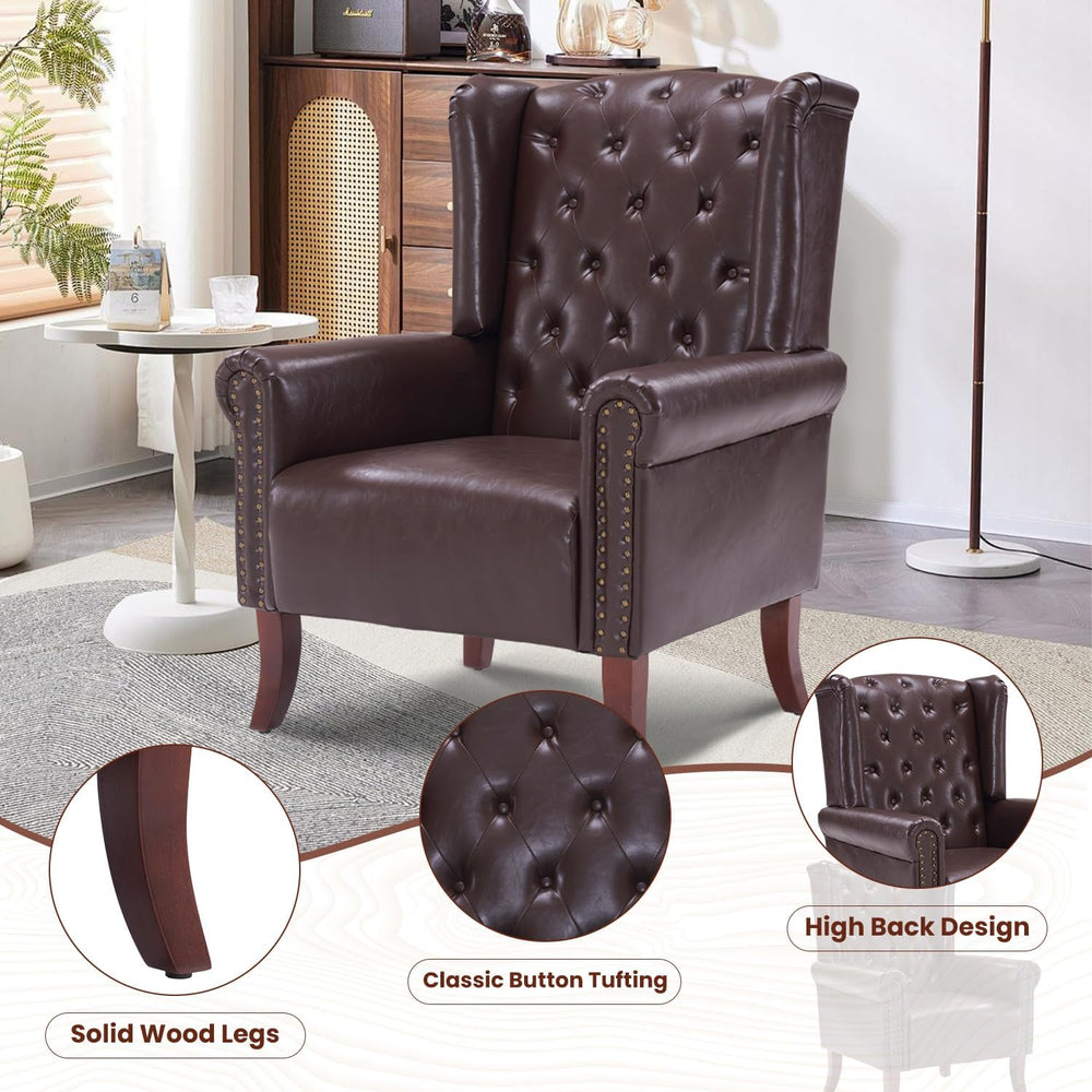 Modern Accent Chair Set of 2, Mid-Century Faux Leather Armchair Upholstered C...