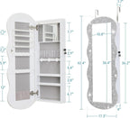 whitebeach Jewelry Armoire Organizer, LED Jewelry Cabinet Wall/Door Mounted | Lockable Wavy Mirror with Storage, Crushed Diamonds Mirror Full Length,Door or Wall Mounted Mirror with Jewelry Storage