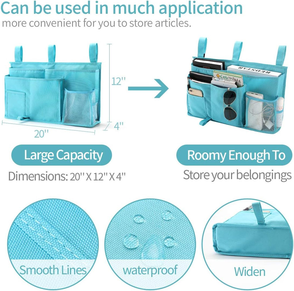 Bseash Bunk Bed Organizer, Bedside Caddy Hanging Bed Organizer Storage Bag 8 Pockets, for College Dorm Rooms Bed, Hospital Bed, Baby Bed Rails, 600D Oxford Cloth (Light Blue)