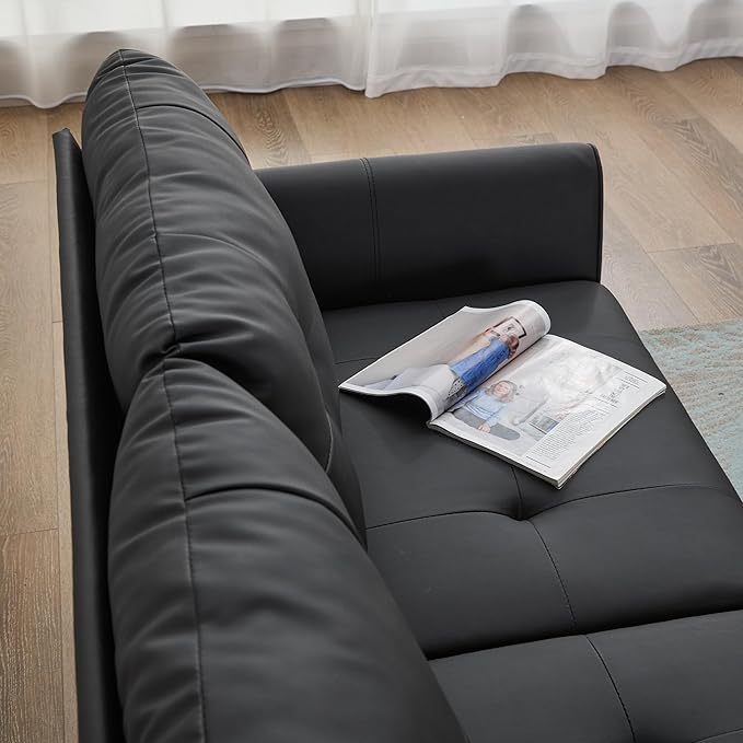 TYBOATLE Sofa Couch 61" Small Loveseat Couches for Living Room Leather Couch Mid Century Modern Tufted Mini Sofa Comfy Office 2 Seat Settee Love Seat for Small Spaces Bedroom (2, Black)