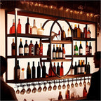 Large Wall Mount Wine Rack, Metal 4 Tier Large Capacity Hanging Bar Rack with Wine Glass Holder, Oval Wine Bottle Storage Display Rack for Kitchen, Living Room, Home (H, 71in)