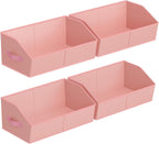 Storage Bins for Shelves - Large Trapezoid Closet Shelf Organizer, Fabric Organization Bins with Handles, Storage Baskets for Clothes, Towel, Purse, 4 Pack, Pink