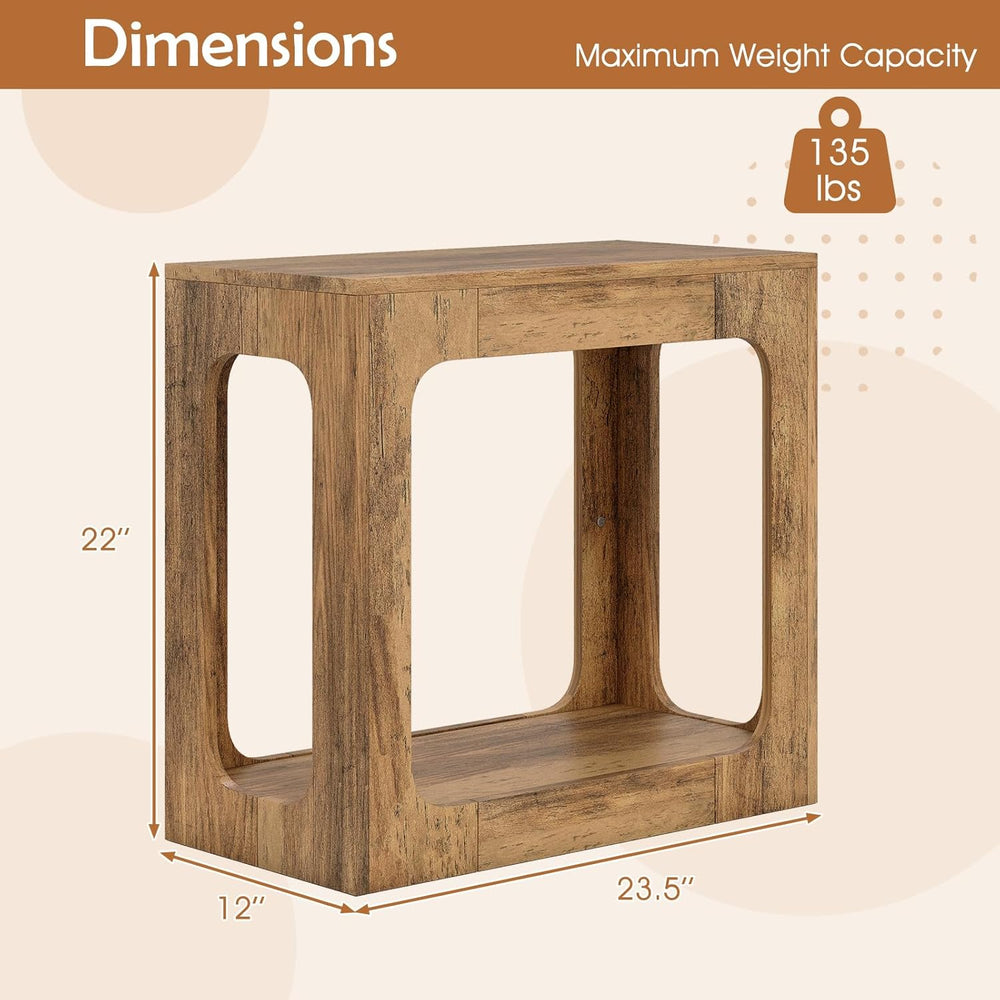GOFLAME Narrow End Table, Farmhouse Wood Sofa Side Table 2-Tier with Storage ...