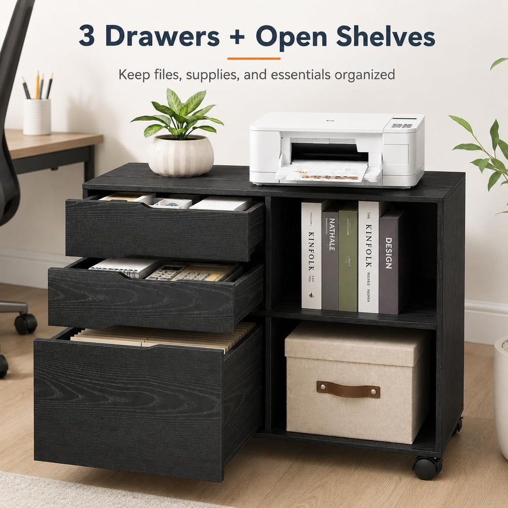 Simple Deluxe 3 Drawer Rolling File Cabinet, Wood Printer Stand with Adjustab...