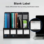 Comix Magazine File Holder Rack/Vertical Desktop File Organizer - Plastic Desk Organizer for Files, Folders, Books - 4 Compartment Binder Organizer - Black