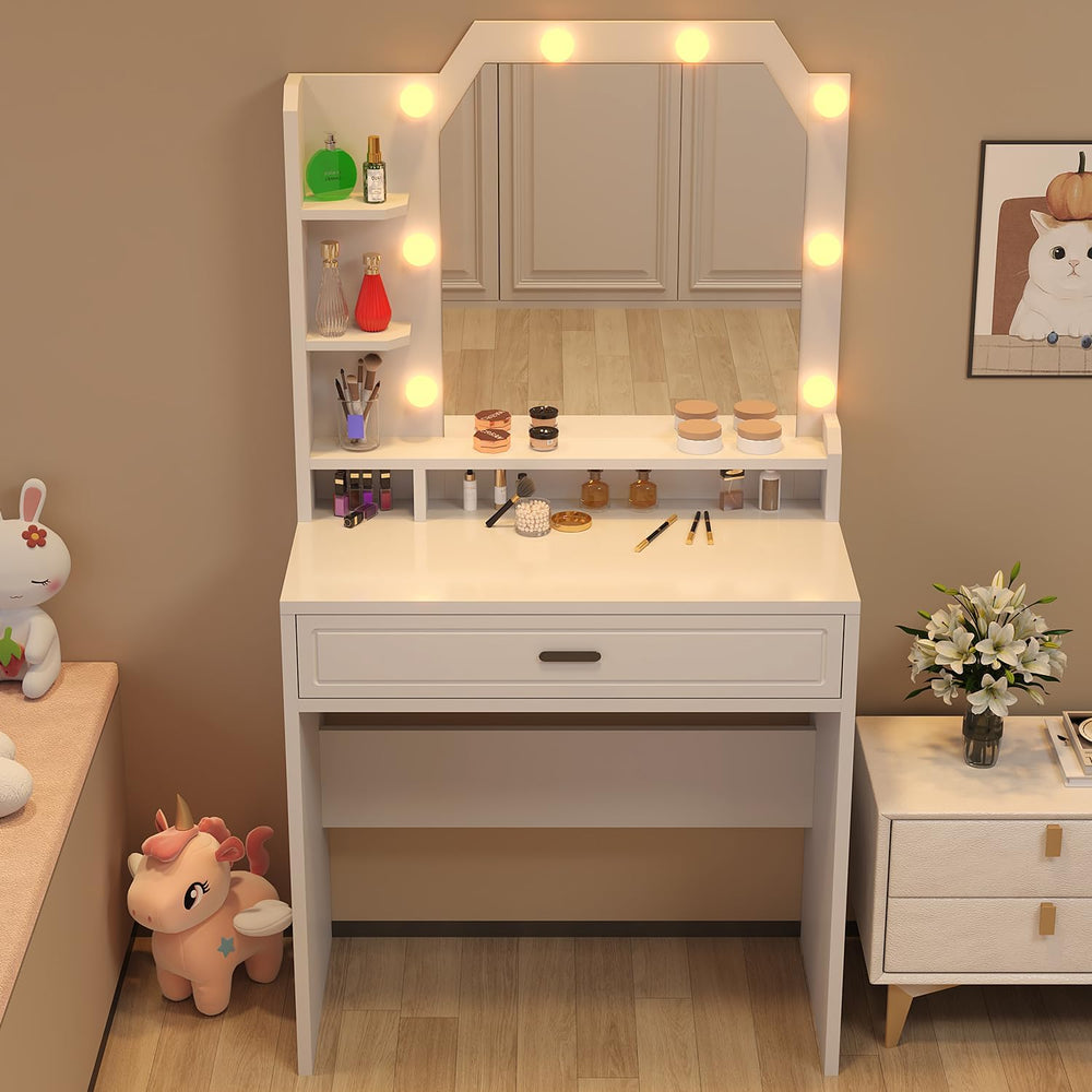 Makeup Vanity with Mirror with Lights for Girls White Lighted Vanity Desk Sma...