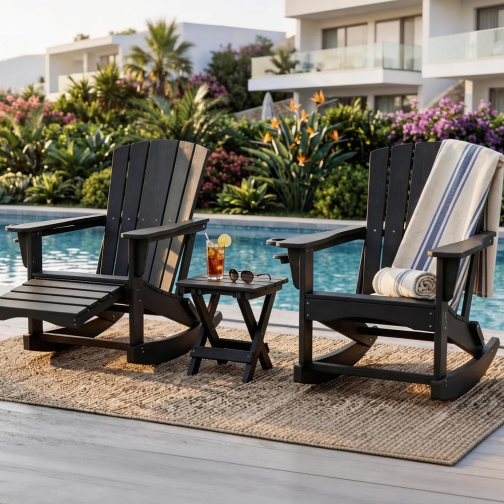 Adirondack Rocking Chair with Retractable Ottoman Set of 2,Outdoor Folding Ad...