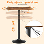 HOOBRO 2 Pcs Bar Table, Height-Adjustable Round Pub Table 27-35.4 Inches with Sturdy Base, Modern Style, Easy to Assemble, Suitable for Small Space, Rustic Brown and Black BF58BTP201G1
