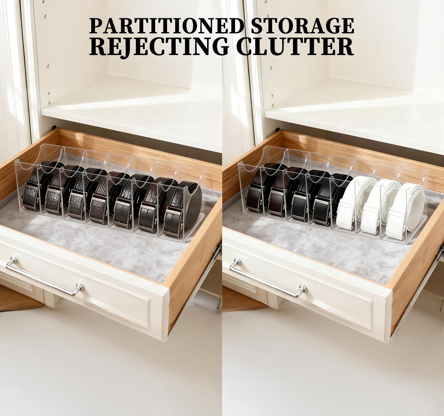 Belt Storage Rack 7-Grid Acrylic Transparent Belt Box for Men's and Women's Home use Transparent Wardrobe tie and Bow Display Cabinet with Storage Container for Drawers and wardrobes