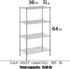 21" Deep x 36" Wide x 64" Height Wire Shelving Kit | 4-Tier | NSF Commercial Storage Rack Unit