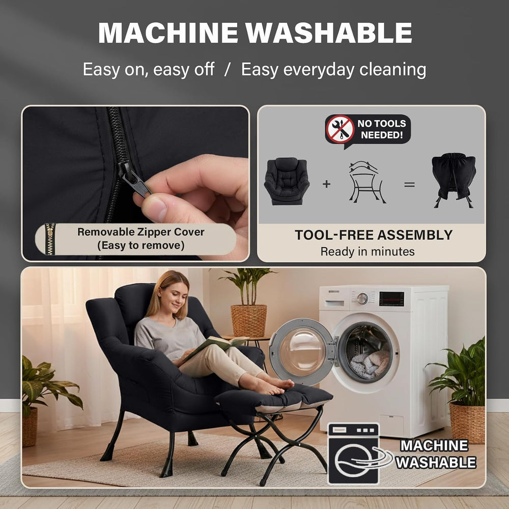 Lazy Chair with Ottoman,Comfy Accent Living Room Chair with Footrest Set