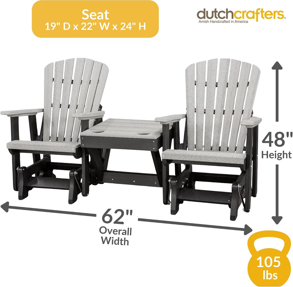DutchCrafters Slat Fan Back Double Poly Adirondack Glider Outdoor Patio Chair...
