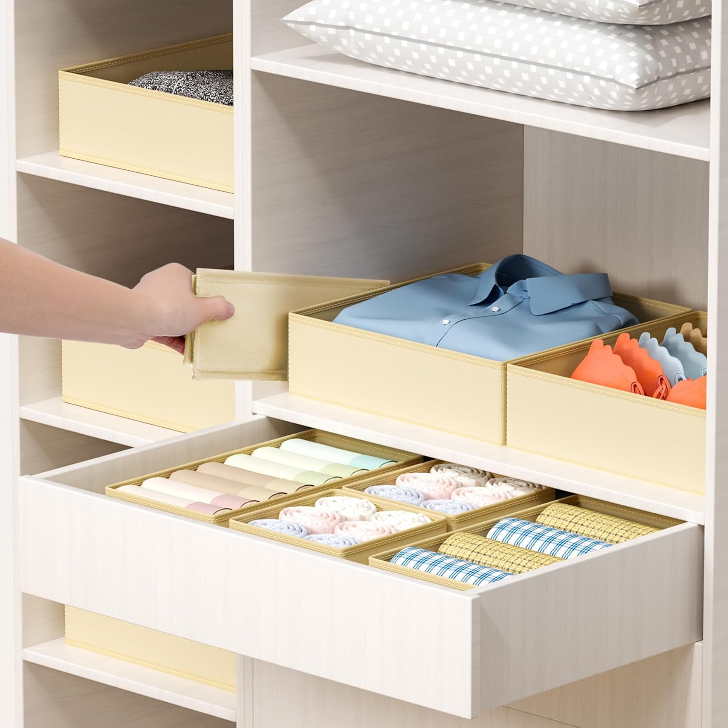 DIMJ Drawer Organizer Clothes - 18 Pack Closet Drawer Organizer Bins for Baby Clothes Storage, Fabric Dresser Organizer for Nursery Bedroom, Foldable Small Drawer Dividers for Underwear Socks