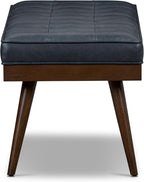 Poly & BARK 55" Tufted Leather Bed Bench for Bedroom End of Bed - Living Room Entry Way Bench - Pure Italian Leather Upholstery with a Solid Wood Frame - Ottoman Bench with Wooden Legs - Deepsky Blue