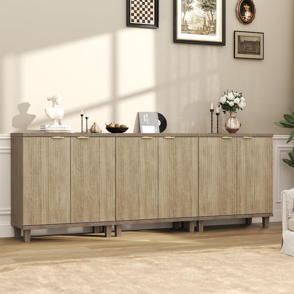 Fluted Buffet Cabinet with Storage, 3 in1 Storage Cabinet with Adjustable She...