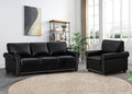 2 Piece Faux Leather Sofa Set,Modern Chair and Couch Sets with Storage,Mid Century Couch with Rivet Rolled Arm,Comfy Deep Seat Sofa,Furniture for Living Room,Office(Armchair+3 Seater,Black)