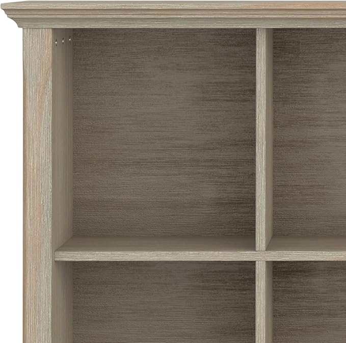 SIMPLIHOME Acadian Console Table - 57 Inch Wide Solid Wood 8-Cube Storage Sofa Table in Distressed Grey, Transitional Storage Unit for Living Room or Bedroom with Grooved Side Panels and Tapered Legs