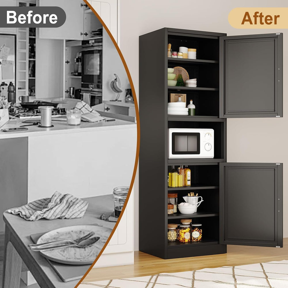 Tall Metal Narrow Bathroom Storage Cabinet 67" H, Tall Black Pantry Cabi...