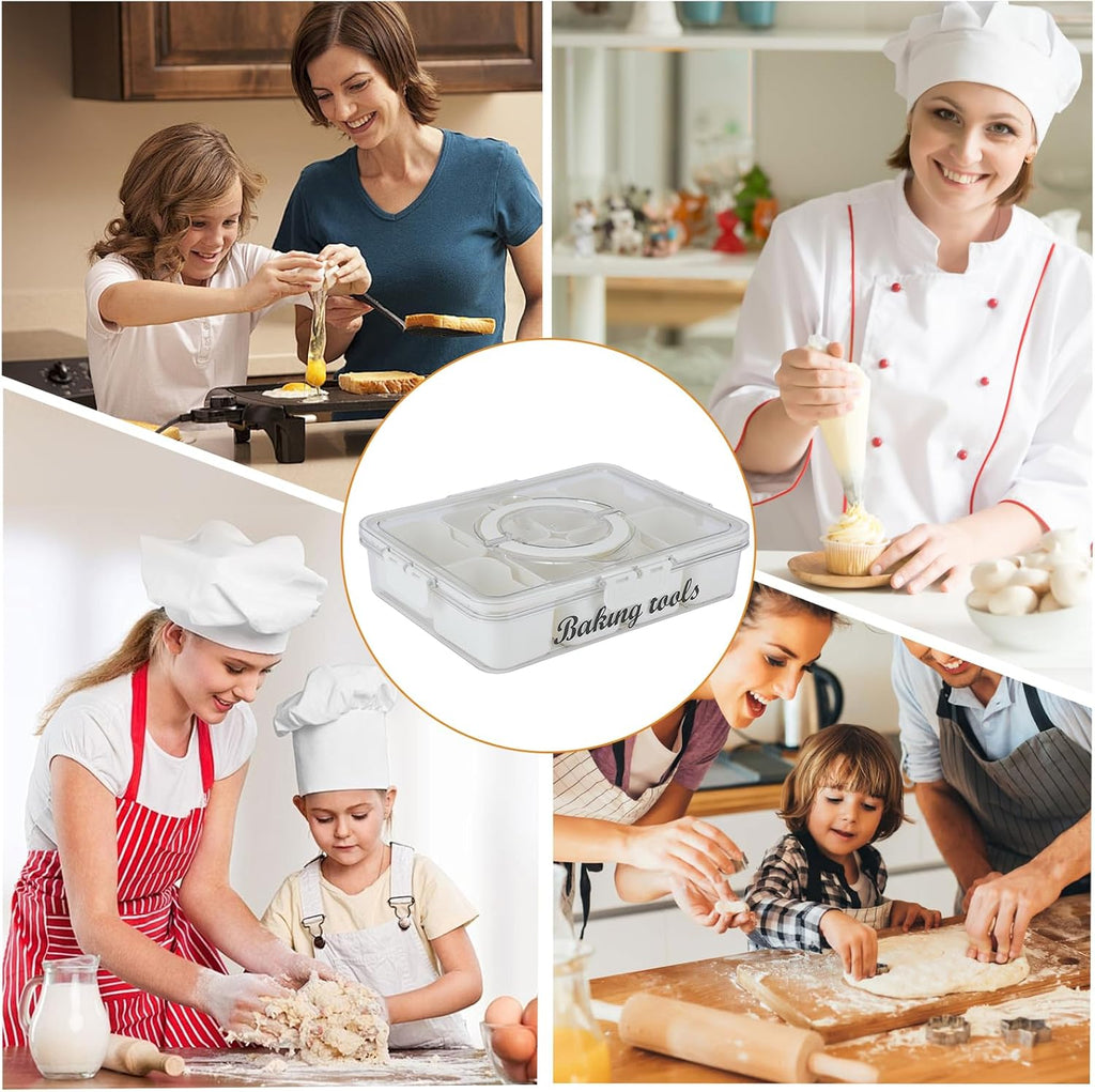 Cookie Cutter Tool Storage Box,Cake Decorating Supplies Accessories Bins,Cookie Cutter Storage with Mold,Transparent Dustproof Lid,Biscuits Cutters Organizer Storage with 8 Compartment