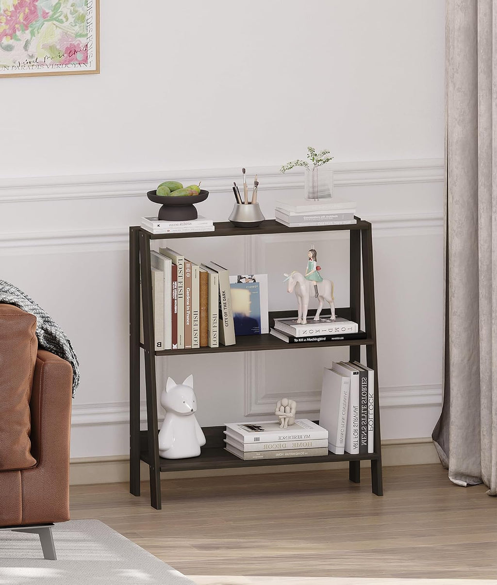 2 Tier Bathroom Ladder Shelf, Bathroom Ladder Shelves, Storage Organizer for Small Space, Freestanding Open Shelving Display Stand for Living Room Bedroom Kitchen, Black