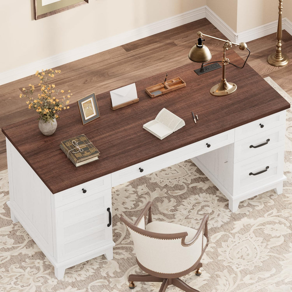 GarveeHome Executive Desk with File Drawers, Farmhouse Home Office Desk with ...