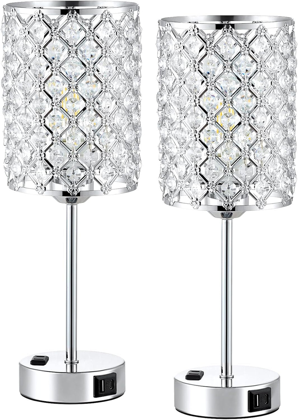 Sliver Crystal Table Lamps for Bedroom Set of 2, Nightstand Touch Lamp
