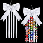 Weysat White Bow Organizer for Girls Huge Bow Holder for Girls Hair Bows Claw Clip Organizer Decoration Accessories with Five Ribbons 20inch*5 Organizador for Room Decor