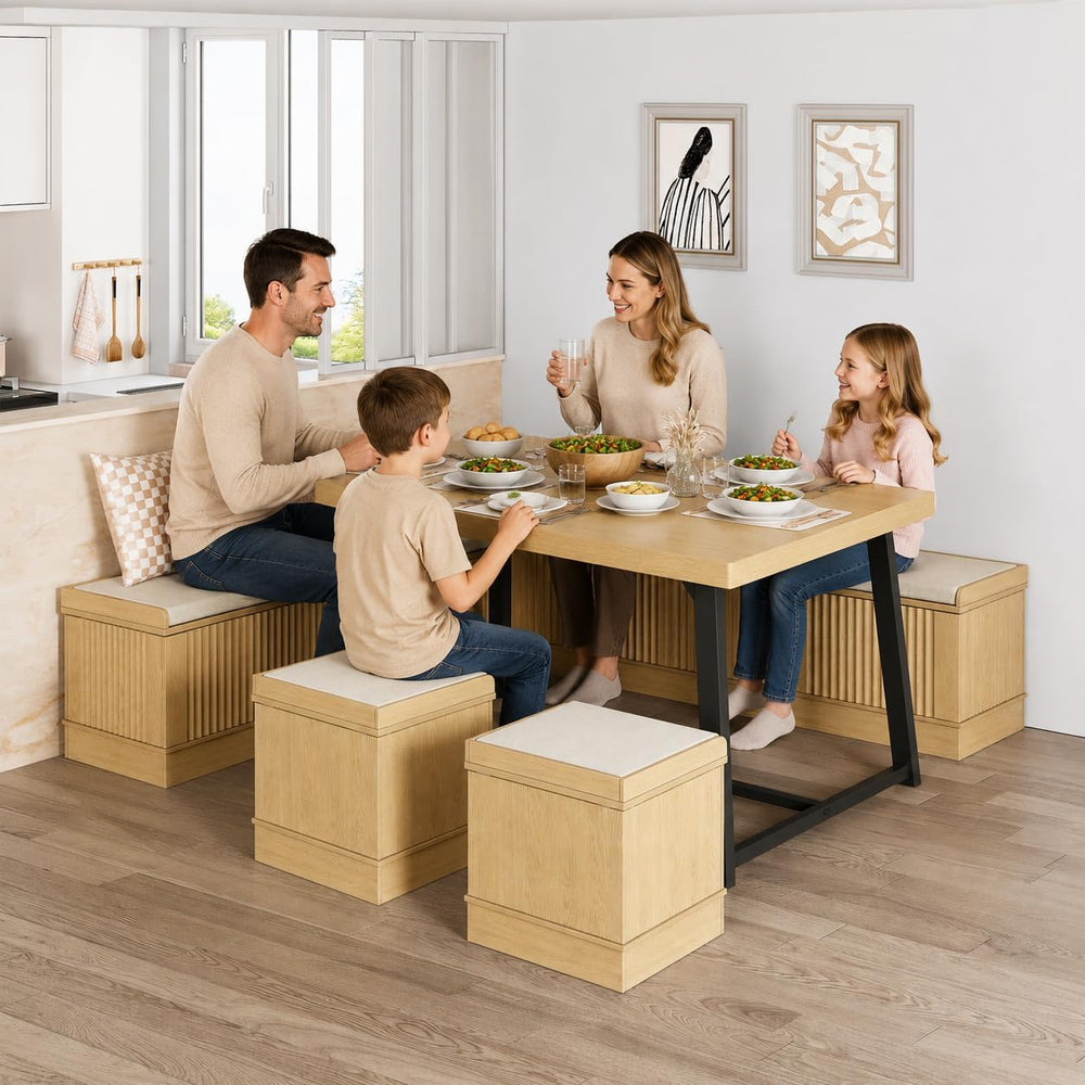 XIAO WEI Corner Dining Table Set, 6-Piece Breakfast Nook Dining Set with Stor...