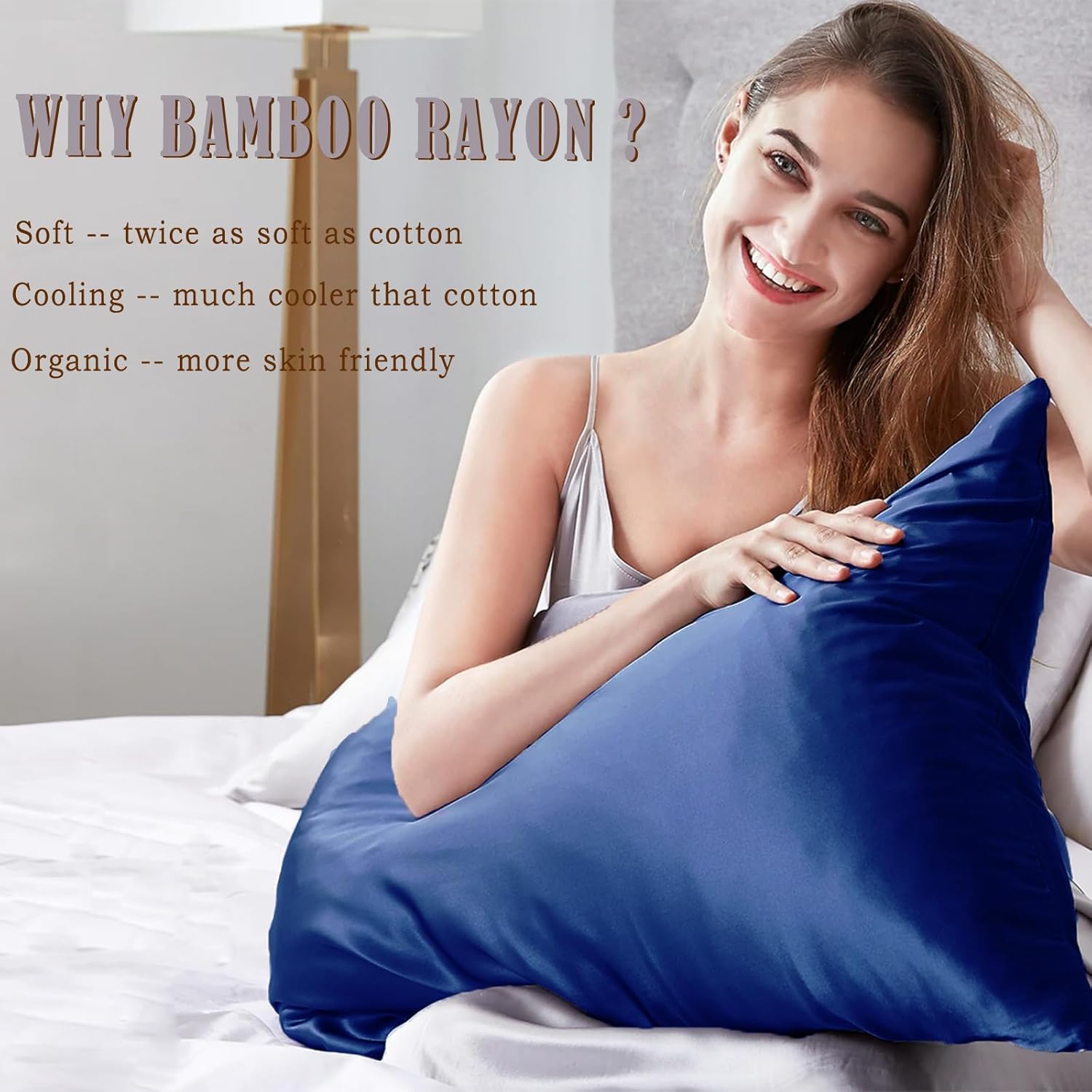 Pillow Cases Queen Size 2 Pack, Bamboo Rayon Cooling Pillowcases with Envelope Closure, Cool Breathable Pillow Case for Hot Sleepers & Night Sweats, 20x30 inch, Deep Blue