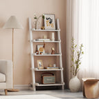 Wooden Ladder Shelf, Ladder Bookshelf, Short Ladder Shelf with Stable Structure, Leaning Bookshelf Ladder for Living Room, Bedroom, Home Office, 55.1" H (White)
