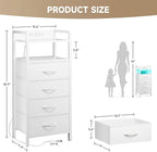 Night Stand Bedside Charger Bedroom - Nightstand with Charging Station, 2 U-S-B Ports & 2 AC Outlets, Tall Bed Side Table with LED Light Strip, Storage Shelf & 4 Fabric Drawers, White