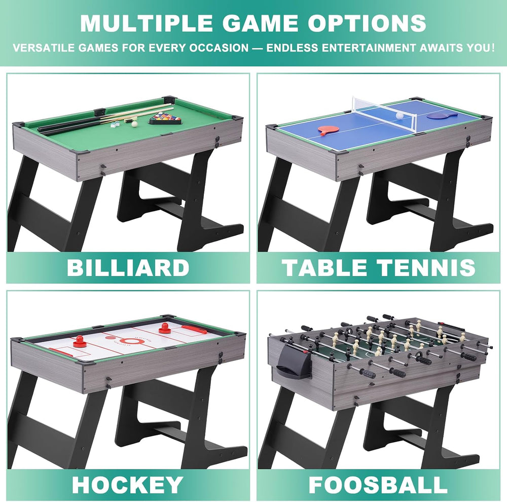 54" 4-in-1 Multi Game Table, Foldable Combo Game Table Set with Ping Pon...