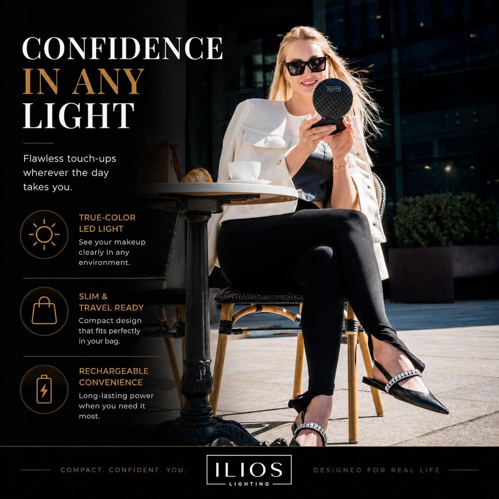 Ilios Lighting LED Compact Mirror with Light — 1x & 10x Magnification, 30...