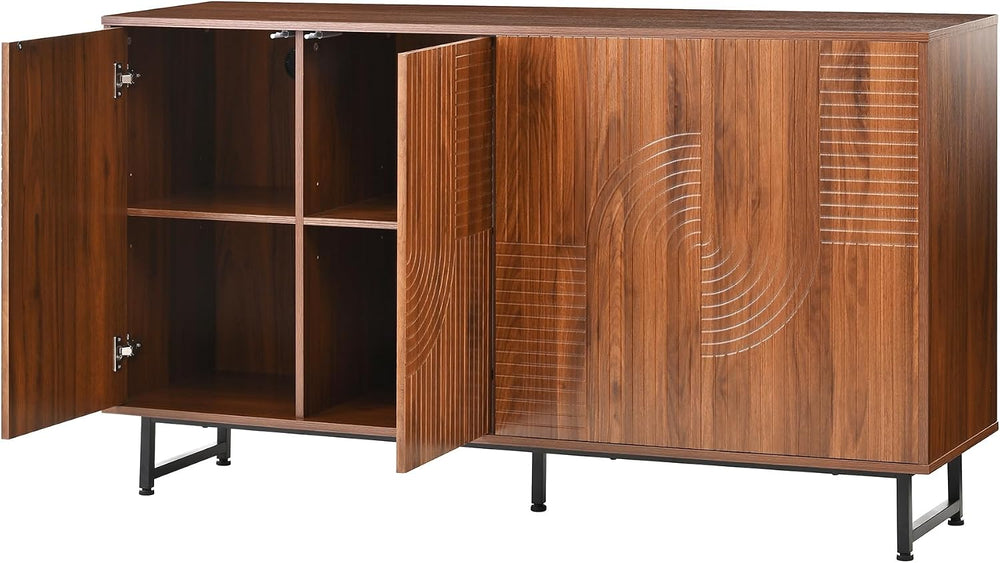Mid-Century Modern Walnut Sideboard Buffet Cabinet, 59*16*33 inches Geometric...