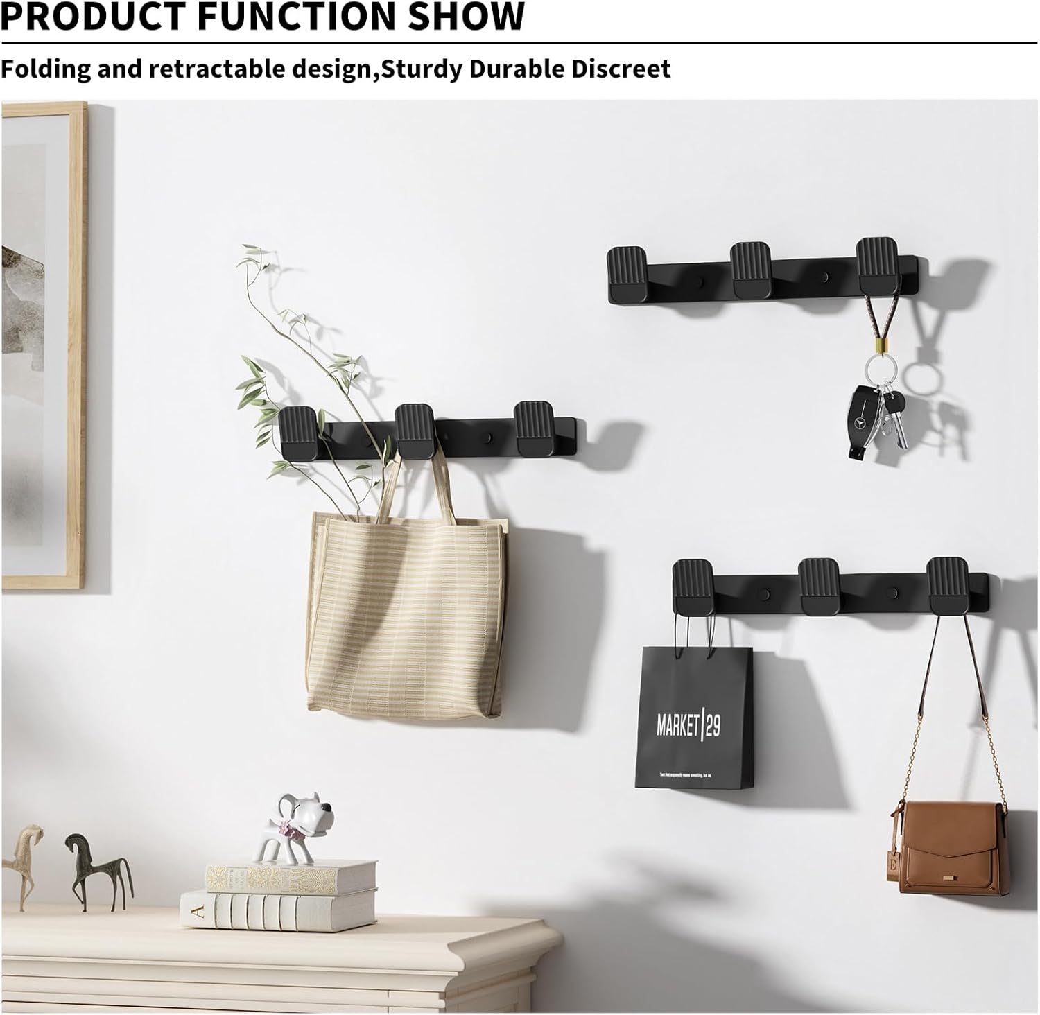 Coat Rack Wall Mount Coat Hooks - Black Hook Rack with 3 Hooks Aluminum Wall Rack Hooks for Hanging Coat Hat Bag Towel Hanger Rustproof Coat Holder