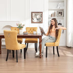 Kiztir Velvet Dining Chairs Set of 6, Upholstered Dining Room Chairs with Ring Pull Trim and Button Back, Luxury Tufted Dining Chairs for Living Room, Bedroom, Kitchen (Gold)