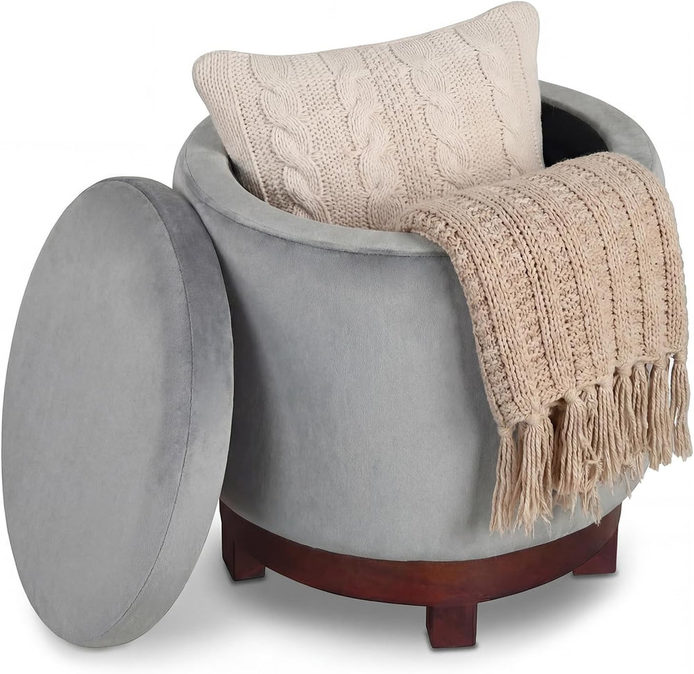Giantex Round Ottoman with Storage, 360° Swivel Velvet Vanity Stool with Remo...